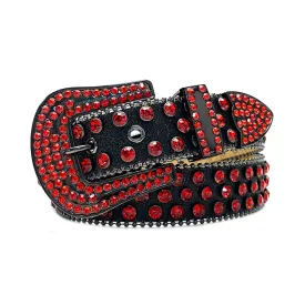 Rhinestone Black Strap With Red Studded Belt