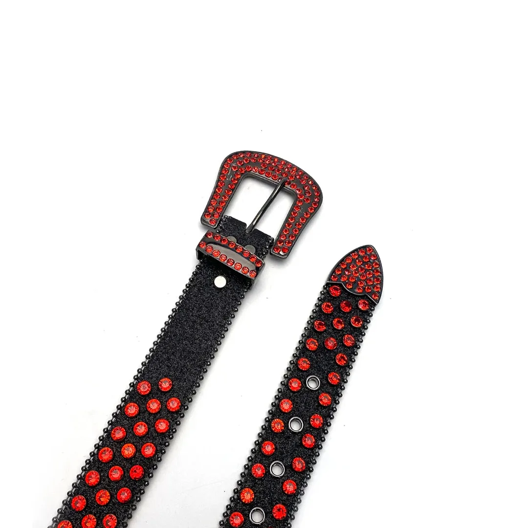 Rhinestone Black Strap With Red Studded Belt