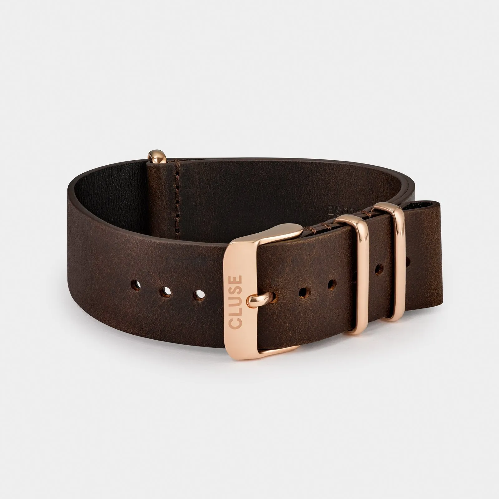 Strap 20 mm Nato Leather Brown, Rose Gold Colour