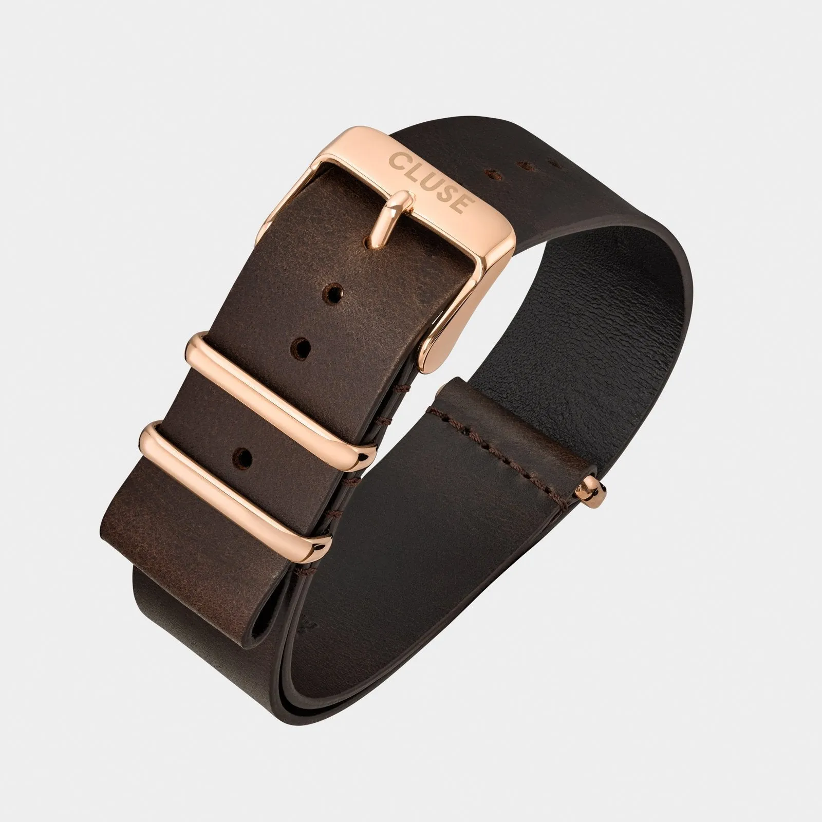 Strap 20 mm Nato Leather Brown, Rose Gold Colour